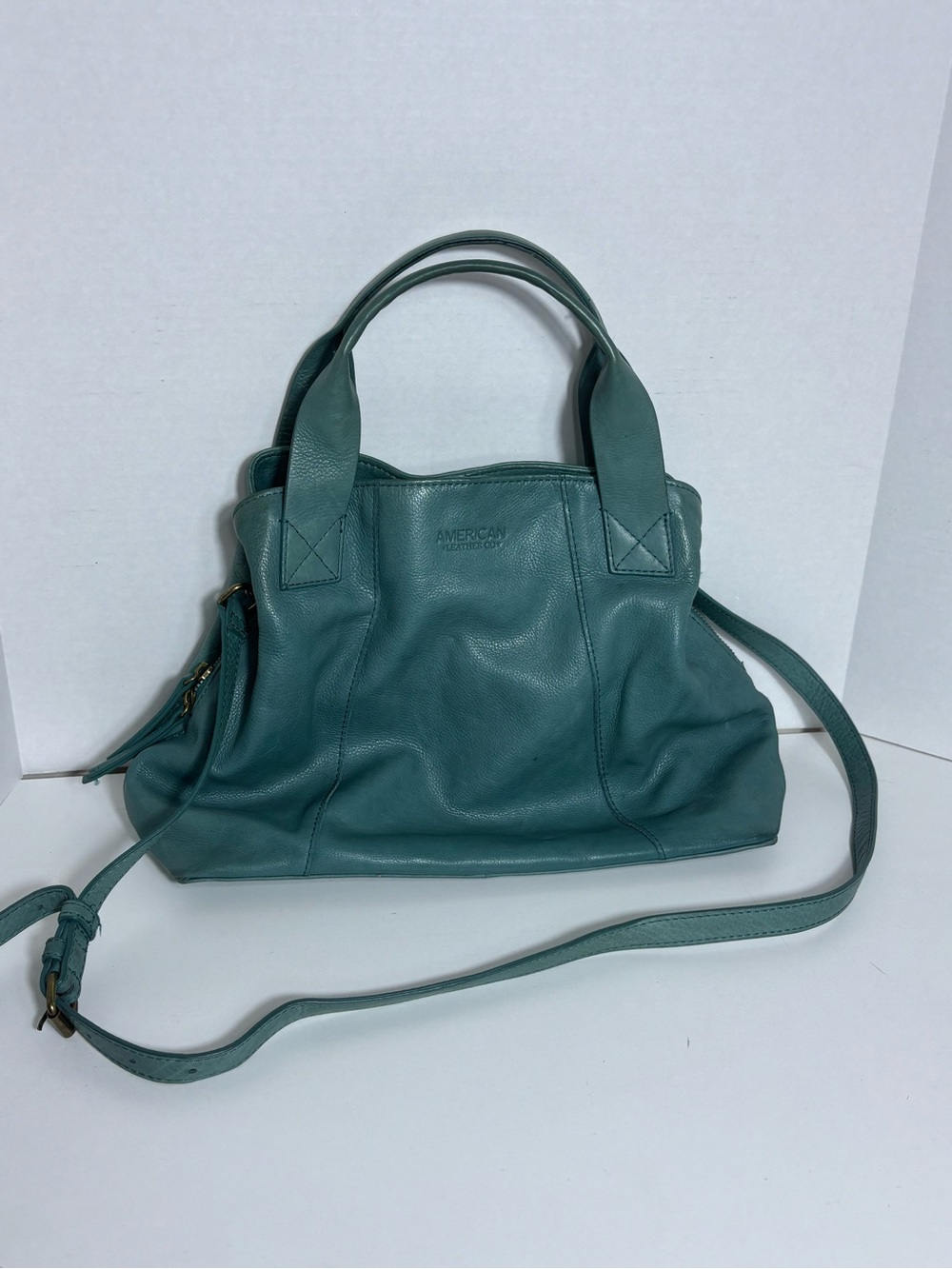 American Leather Co. Ada Triple Entry Leather Satchel Turquoise Teal